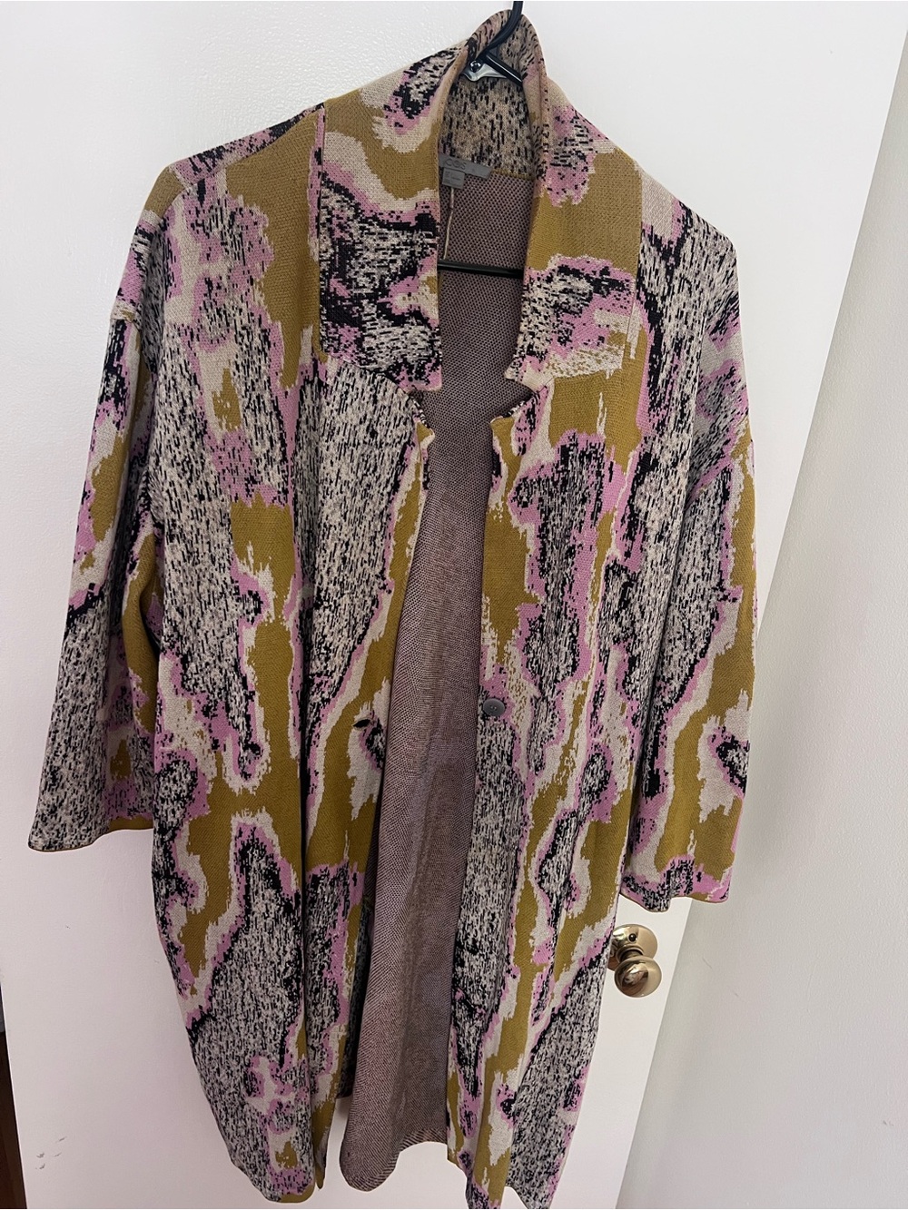 COS Open-Front Abstract Cotton Knit Jacket with jacquard pattern & pockets